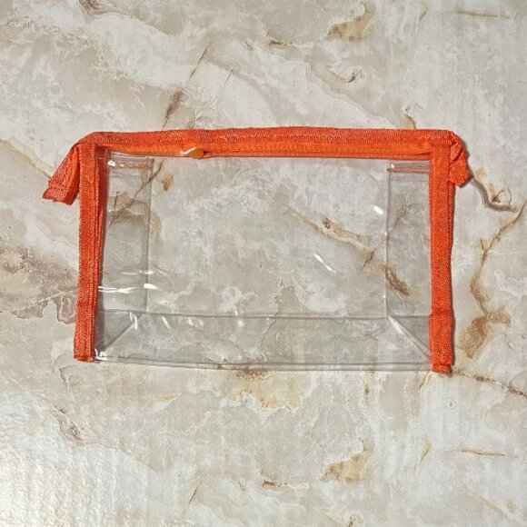 5" X 8.5" See Thru Zipper Cosmetic Bag with Orange Colored Trim - Picture 1 of 2